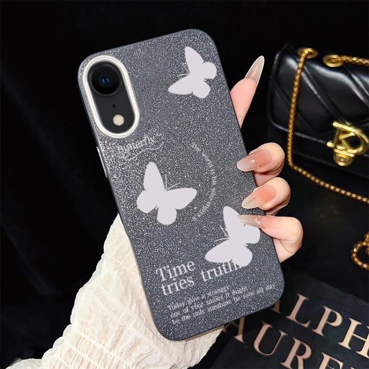 Custodia per telefono ibrida in PC e TPU con motivo a farfalle bianche e glitter IMD., For iPhone 11 Pro Max, For iPhone 11, For iPhone 11 Pro, For iPhone XS / X, For iPhone XR, For iPhone XS Max