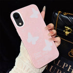 Custodia per telefono ibrida in PC e TPU con motivo a farfalle bianche e glitter IMD., For iPhone 11 Pro Max, For iPhone 11, For iPhone 11 Pro, For iPhone XS / X, For iPhone XR, For iPhone XS Max
