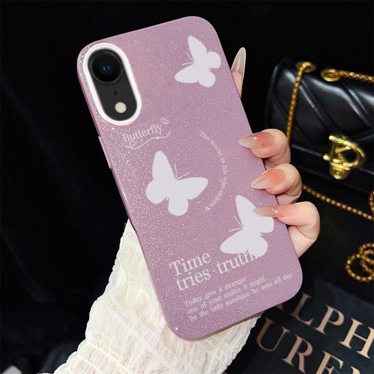 Custodia per telefono ibrida in PC e TPU con motivo a farfalle bianche e glitter IMD., For iPhone 11 Pro Max, For iPhone 11, For iPhone 11 Pro, For iPhone XS / X, For iPhone XR, For iPhone XS Max