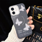 Custodia per telefono ibrida in PC e TPU con motivo a farfalle bianche e glitter IMD., For iPhone 11 Pro Max, For iPhone 11, For iPhone 11 Pro, For iPhone XS / X, For iPhone XR, For iPhone XS Max