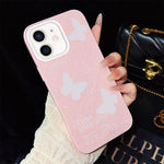 Custodia per telefono ibrida in PC e TPU con motivo a farfalle bianche e glitter IMD., For iPhone 13 Pro Max, For iPhone 13 Pro, For iPhone 13, For iPhone 12, For iPhone 12 Pro Max, For iPhone 12 Pro