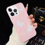 Custodia per telefono ibrida in PC e TPU con motivo a farfalle bianche e glitter IMD., For iPhone 13 Pro Max, For iPhone 13 Pro, For iPhone 13, For iPhone 12, For iPhone 12 Pro Max, For iPhone 12 Pro