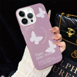 Custodia per telefono ibrida in PC e TPU con motivo a farfalle bianche e glitter IMD., For iPhone 13 Pro Max, For iPhone 13 Pro, For iPhone 13, For iPhone 12, For iPhone 12 Pro Max, For iPhone 12 Pro