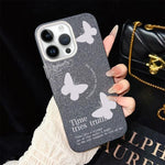 Custodia per telefono ibrida in PC e TPU con motivo a farfalle bianche e glitter IMD., For iPhone 13 Pro Max, For iPhone 13 Pro, For iPhone 13, For iPhone 12, For iPhone 12 Pro Max, For iPhone 12 Pro