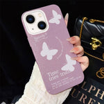 Custodia per telefono ibrida in PC e TPU con motivo a farfalle bianche e glitter IMD., For iPhone 15, For iPhone 14 Plus, For iPhone 14, For iPhone 14 Pro, For iPhone 14 Pro Max, For iPhone SE 2022 / SE 2020