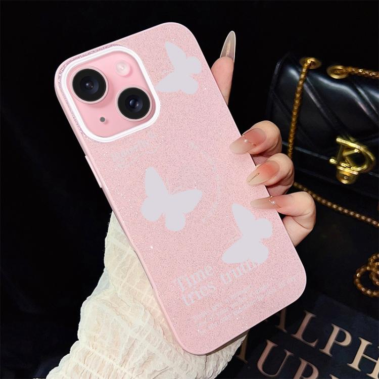 Custodia per telefono ibrida in PC e TPU con motivo a farfalle bianche e glitter IMD., For iPhone 15, For iPhone 14 Plus, For iPhone 14, For iPhone 14 Pro, For iPhone 14 Pro Max, For iPhone SE 2022 / SE 2020
