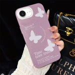 Custodia per telefono ibrida in PC e TPU con motivo a farfalle bianche e glitter IMD., For iPhone 17e / 16e, For iPhone 17 Pro Max, For iPhone 17 Pro, For iPhone 17, For iPhone Air, For iPhone 16 Pro Max