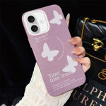 Custodia per telefono ibrida in PC e TPU con motivo a farfalle bianche e glitter IMD., For iPhone 17e / 16e, For iPhone 17 Pro Max, For iPhone 17 Pro, For iPhone 17, For iPhone Air, For iPhone 16 Pro Max