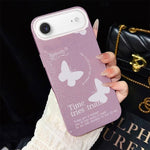 Custodia per telefono ibrida in PC e TPU con motivo a farfalle bianche e glitter IMD., For iPhone 17e / 16e, For iPhone 17 Pro Max, For iPhone 17 Pro, For iPhone 17, For iPhone Air, For iPhone 16 Pro Max