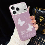 Custodia per telefono ibrida in PC e TPU con motivo a farfalle bianche e glitter IMD., For iPhone 17e / 16e, For iPhone 17 Pro Max, For iPhone 17 Pro, For iPhone 17, For iPhone Air, For iPhone 16 Pro Max