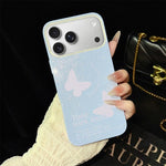 Custodia per telefono ibrida in PC e TPU con motivo a farfalle bianche e glitter IMD., For iPhone 17e / 16e, For iPhone 17 Pro Max, For iPhone 17 Pro, For iPhone 17, For iPhone Air, For iPhone 16 Pro Max