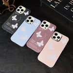 Custodia per telefono ibrida in PC e TPU con motivo a farfalle bianche e glitter IMD., For iPhone 17e / 16e, For iPhone 17 Pro Max, For iPhone 17 Pro, For iPhone 17, For iPhone Air, For iPhone 16 Pro Max