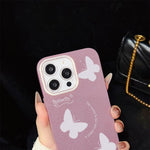 Custodia per telefono ibrida in PC e TPU con motivo a farfalle bianche e glitter IMD., For iPhone 17e / 16e, For iPhone 17 Pro Max, For iPhone 17 Pro, For iPhone 17, For iPhone Air, For iPhone 16 Pro Max