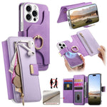 Portafoglio con cerniera, anello con bordo argentato e foro di precisione, blocco RFID, custodia magnetica in pelle vegana per telefono., For iPhone 17e / 16e, For iPhone 16 Pro Max, For iPhone 16 Pro