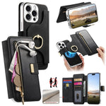 Portafoglio con cerniera, anello con bordo argentato e foro di precisione, blocco RFID, custodia magnetica in pelle vegana per telefono., For iPhone 17e / 16e, For iPhone 16 Pro Max, For iPhone 16 Pro