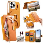 Portafoglio con cerniera, anello con bordo argentato e foro di precisione, blocco RFID, custodia magnetica in pelle vegana per telefono., For iPhone 17e / 16e, For iPhone 16 Pro Max, For iPhone 16 Pro