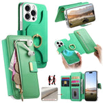 Portafoglio con cerniera, anello con bordo argentato e foro di precisione, blocco RFID, custodia magnetica in pelle vegana per telefono., For iPhone 17e / 16e, For iPhone 16 Pro Max, For iPhone 16 Pro