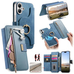 Portafoglio con cerniera, anello con bordo argentato e foro di precisione, blocco RFID, custodia magnetica in pelle vegana per telefono., For iPhone 16 Plus, For iPhone 16, For iPhone 15 Pro Max