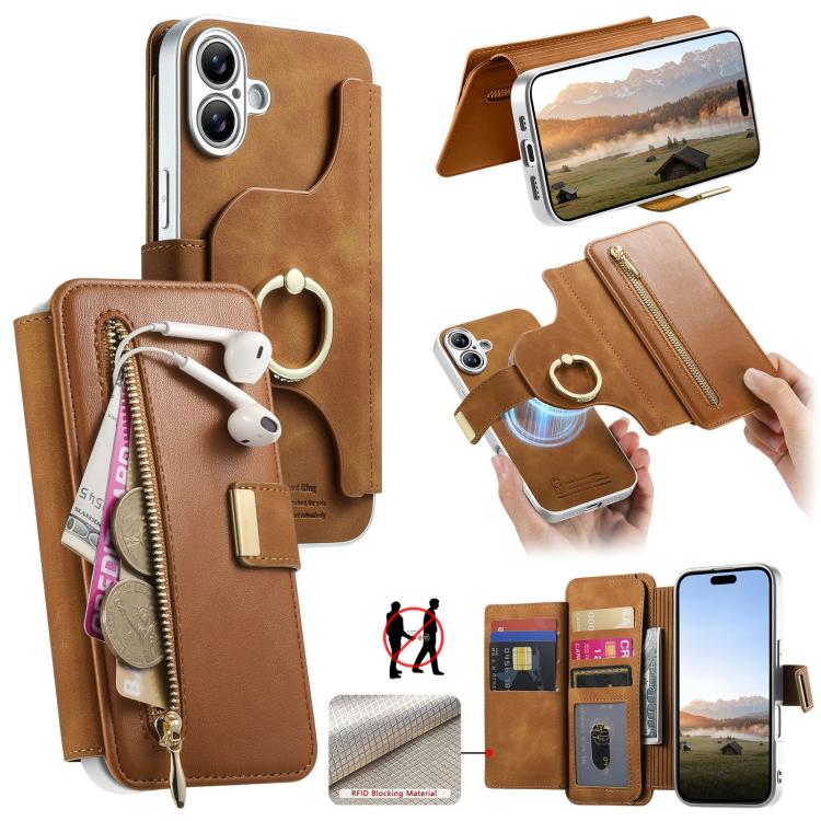 Custodia portafoglio in pelle vegana per iPhone 16 Plus