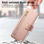 Portafoglio con cerniera, anello con bordo argentato e foro di precisione, blocco RFID, custodia magnetica in pelle vegana per telefono., For iPhone 18 / 17, For iPhone 18 Pro / 17 Pro, For iPhone 18 Pro Max / 17 Pro Max