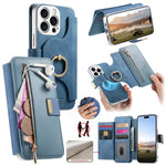 Portafoglio con cerniera, anello con bordo argentato e foro di precisione, blocco RFID, custodia magnetica in pelle vegana per telefono., For iPhone 17e / 16e, For iPhone 16 Pro Max, For iPhone 16 Pro