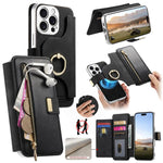 Portafoglio con cerniera, anello con bordo argentato e foro di precisione, blocco RFID, custodia magnetica in pelle vegana per telefono., For iPhone 17e / 16e, For iPhone 16 Pro Max, For iPhone 16 Pro
