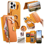 Portafoglio con cerniera, anello con bordo argentato e foro di precisione, blocco RFID, custodia magnetica in pelle vegana per telefono., For iPhone 17e / 16e, For iPhone 16 Pro Max, For iPhone 16 Pro