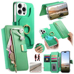 Portafoglio con cerniera, anello con bordo argentato e foro di precisione, blocco RFID, custodia magnetica in pelle vegana per telefono., For iPhone 17e / 16e, For iPhone 16 Pro Max, For iPhone 16 Pro