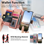 Portafoglio con cerniera, anello con bordo argentato e foro di precisione, blocco RFID, custodia magnetica in pelle vegana per telefono., For iPhone 16 Plus, For iPhone 16, For iPhone 15 Pro Max