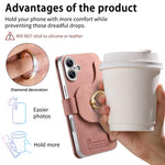 Portafoglio con cerniera, anello con bordo argentato e foro di precisione, blocco RFID, custodia magnetica in pelle vegana per telefono., For iPhone 16 Plus, For iPhone 16, For iPhone 15 Pro Max