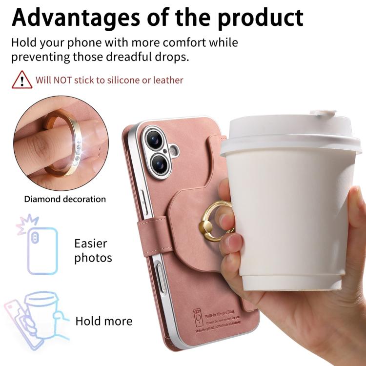 Portafoglio con cerniera, anello con bordo argentato e foro di precisione, blocco RFID, custodia magnetica in pelle vegana per telefono., For iPhone 16 Plus, For iPhone 16, For iPhone 15 Pro Max