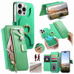 Portafoglio con cerniera, anello con bordo argentato e foro di precisione, blocco RFID, custodia magnetica in pelle vegana per telefono., For iPhone 14, For iPhone 14 Pro, For iPhone 14 Pro Max