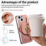Portafoglio con cerniera, anello con bordo argentato e foro di precisione, blocco RFID, custodia magnetica in pelle vegana per telefono., For iPhone 14, For iPhone 14 Pro, For iPhone 14 Pro Max