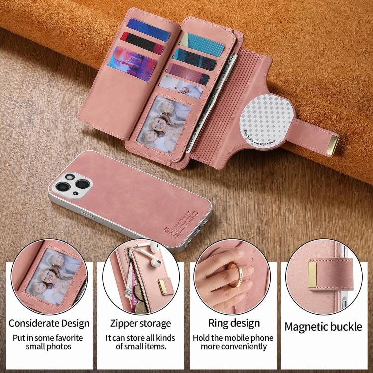Portafoglio con cerniera, anello con bordo argentato e foro di precisione, blocco RFID, custodia magnetica in pelle vegana per telefono., For iPhone 14, For iPhone 14 Pro, For iPhone 14 Pro Max