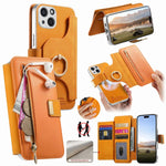 Portafoglio con cerniera, anello con bordo argentato e foro di precisione, blocco RFID, custodia magnetica in pelle vegana per telefono., For iPhone 14, For iPhone 14 Pro, For iPhone 14 Pro Max