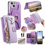 Portafoglio con cerniera, anello con bordo argentato e foro di precisione, blocco RFID, custodia magnetica in pelle vegana per telefono., For iPhone 15 Pro, For iPhone 15 Plus, For iPhone 15