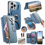 Portafoglio con cerniera, anello con bordo argentato e foro di precisione, blocco RFID, custodia magnetica in pelle vegana per telefono., For iPhone 16 Plus, For iPhone 16, For iPhone 15 Pro Max
