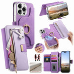Portafoglio con cerniera, anello con bordo argentato e foro di precisione, blocco RFID, custodia magnetica in pelle vegana per telefono., For iPhone 16 Plus, For iPhone 16, For iPhone 15 Pro Max