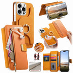 Portafoglio con cerniera, anello con bordo argentato e foro di precisione, blocco RFID, custodia magnetica in pelle vegana per telefono., For iPhone 16 Plus, For iPhone 16, For iPhone 15 Pro Max