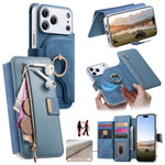 Portafoglio con cerniera, anello con bordo argentato e foro di precisione, blocco RFID, custodia magnetica in pelle vegana per telefono., For iPhone 18 / 17, For iPhone 18 Pro / 17 Pro, For iPhone 18 Pro Max / 17 Pro Max