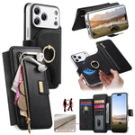 Portafoglio con cerniera, anello con bordo argentato e foro di precisione, blocco RFID, custodia magnetica in pelle vegana per telefono., For iPhone 18 / 17, For iPhone 18 Pro / 17 Pro, For iPhone 18 Pro Max / 17 Pro Max