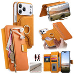 Portafoglio con cerniera, anello con bordo argentato e foro di precisione, blocco RFID, custodia magnetica in pelle vegana per telefono., For iPhone 18 / 17, For iPhone 18 Pro / 17 Pro, For iPhone 18 Pro Max / 17 Pro Max