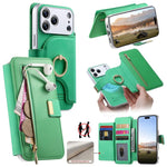 Portafoglio con cerniera, anello con bordo argentato e foro di precisione, blocco RFID, custodia magnetica in pelle vegana per telefono., For iPhone 18 / 17, For iPhone 18 Pro / 17 Pro, For iPhone 18 Pro Max / 17 Pro Max