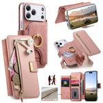 Portafoglio con cerniera, anello con bordo argentato e foro di precisione, blocco RFID, custodia magnetica in pelle vegana per telefono., For iPhone 18 / 17, For iPhone 18 Pro / 17 Pro, For iPhone 18 Pro Max / 17 Pro Max