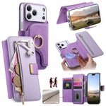 Portafoglio con cerniera, anello con bordo argentato e foro di precisione, blocco RFID, custodia magnetica in pelle vegana per telefono., For iPhone 18 / 17, For iPhone 18 Pro / 17 Pro, For iPhone 18 Pro Max / 17 Pro Max