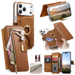 Portafoglio con cerniera, anello con bordo argentato e foro di precisione, blocco RFID, custodia magnetica in pelle vegana per telefono., For iPhone 18 / 17, For iPhone 18 Pro / 17 Pro, For iPhone 18 Pro Max / 17 Pro Max