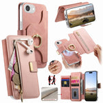 Portafoglio con cerniera, anello con bordo argentato e foro di precisione, blocco RFID, custodia magnetica in pelle vegana per telefono., For iPhone 17e / 16e, For iPhone 16 Pro Max, For iPhone 16 Pro