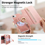Portafoglio con cerniera, anello con bordo argentato e foro di precisione, blocco RFID, custodia magnetica in pelle vegana per telefono., For iPhone 17e / 16e, For iPhone 16 Pro Max, For iPhone 16 Pro
