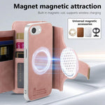Portafoglio con cerniera, anello con bordo argentato e foro di precisione, blocco RFID, custodia magnetica in pelle vegana per telefono., For iPhone 17e / 16e, For iPhone 16 Pro Max, For iPhone 16 Pro