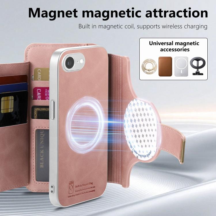 Portafoglio con cerniera, anello con bordo argentato e foro di precisione, blocco RFID, custodia magnetica in pelle vegana per telefono., For iPhone 17e / 16e, For iPhone 16 Pro Max, For iPhone 16 Pro